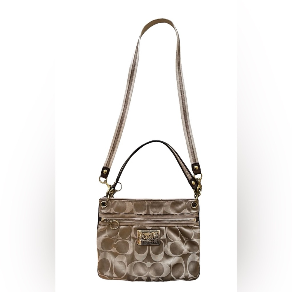 Vintage Coach Poppy Hand/Crossbody Bag Purse Khaki/Gold/Brown